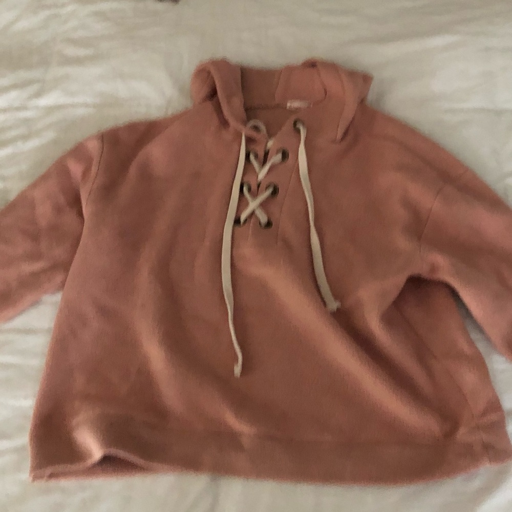 Blush lace up hoodie pullover